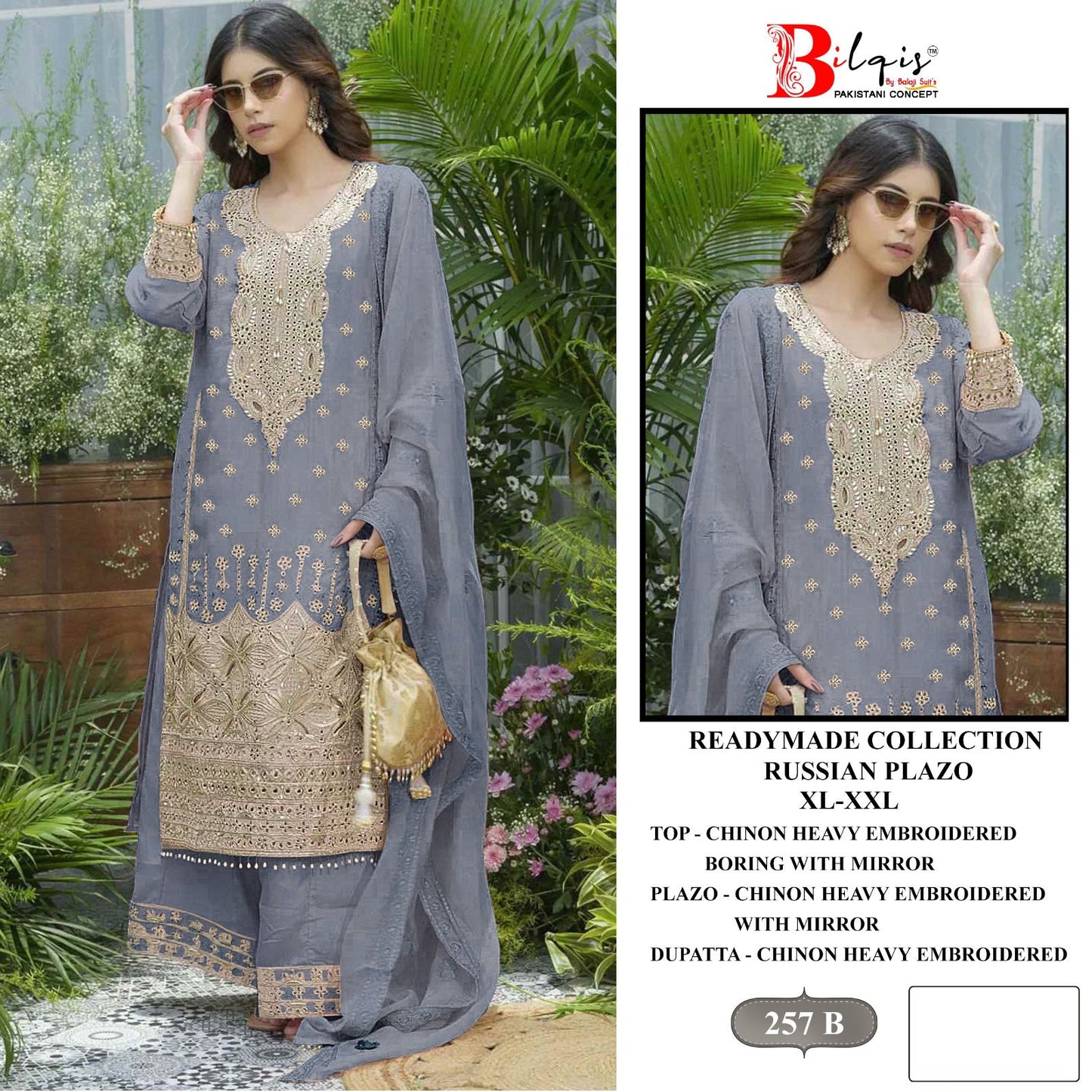 B 257 Bilqis Chinon Pakistani Readymade Suits Wholesale Price