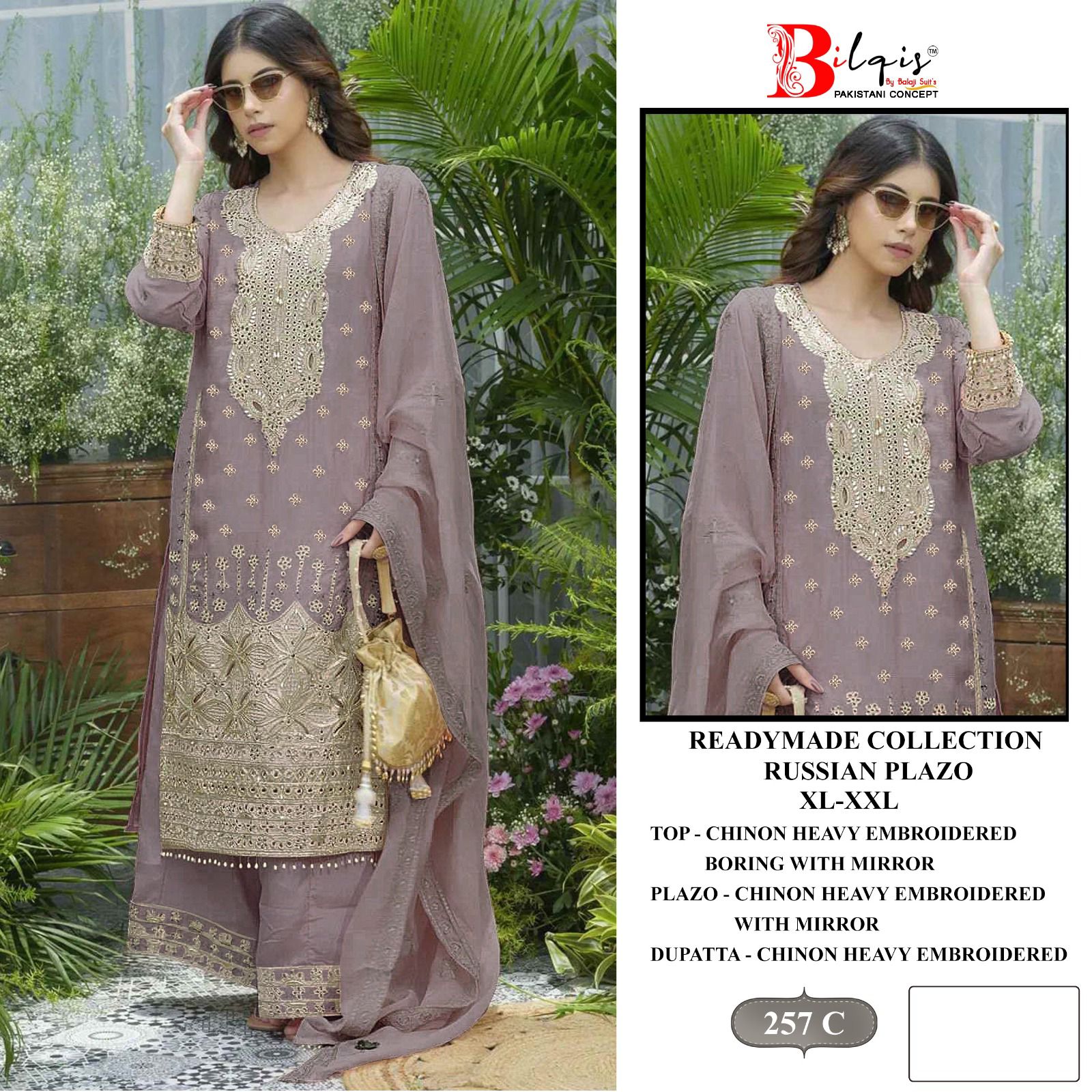 B 257 Bilqis Chinon Pakistani Readymade Suits Wholesale Price
