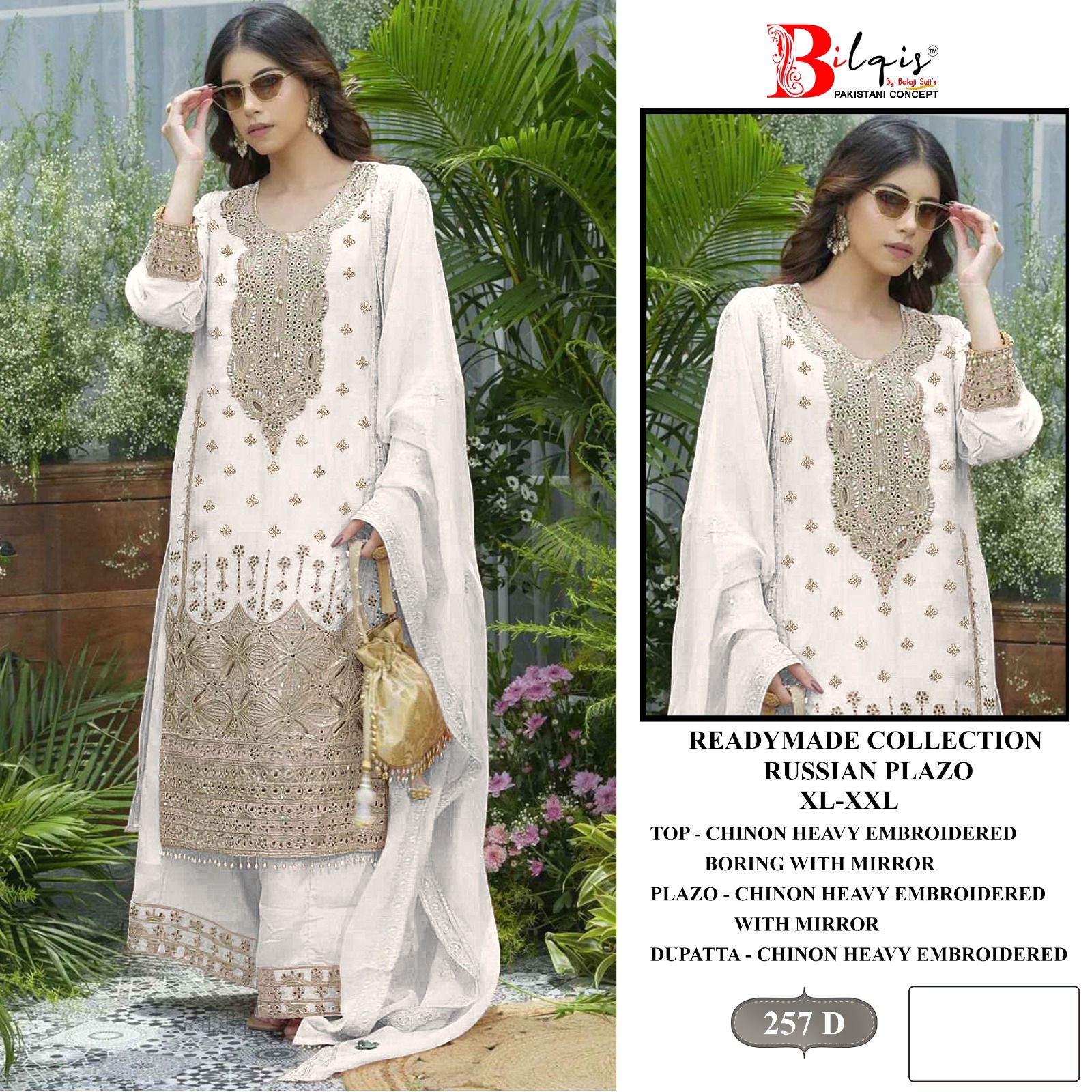 B 257 Bilqis Chinon Pakistani Readymade Suits Wholesale Price