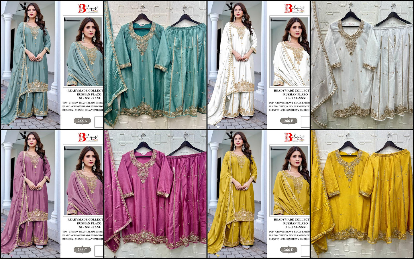 B 266 Bilqis Chinon Pakistani Readymade Suits Exporter Ahmedabad