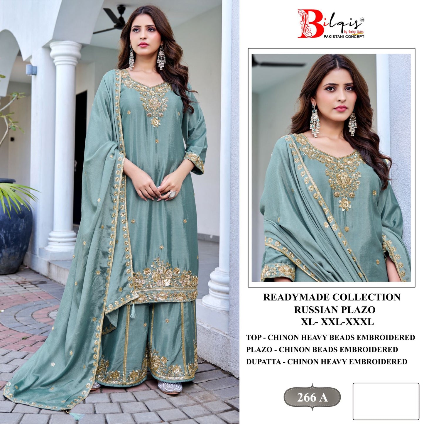 B 266 Bilqis Chinon Pakistani Readymade Suits Exporter Ahmedabad