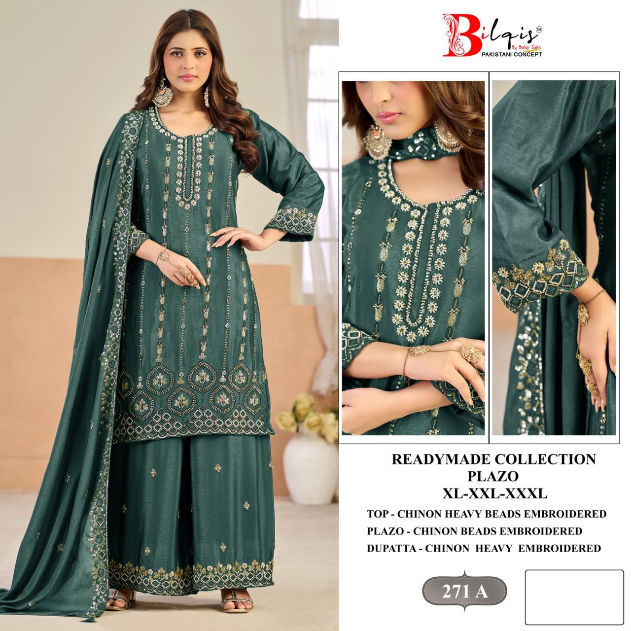 B 271 Bilqis Chinon Pakistani Readymade Suits Wholesaler Ahmedabad