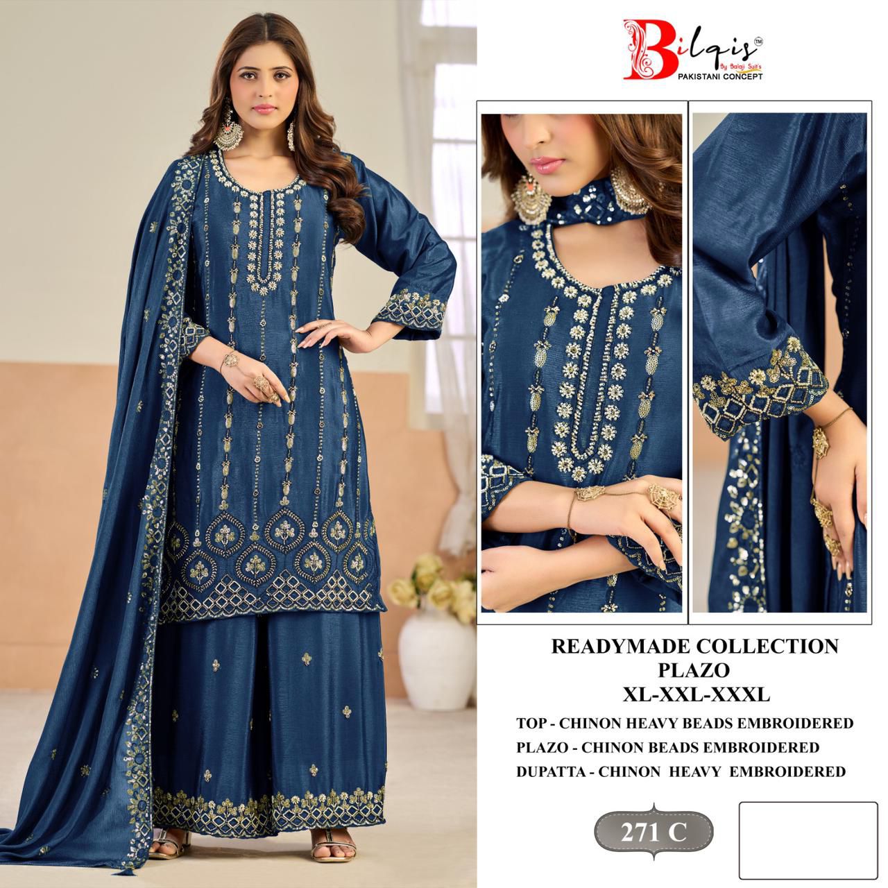 B 271 Bilqis Chinon Pakistani Readymade Suits Wholesaler Ahmedabad