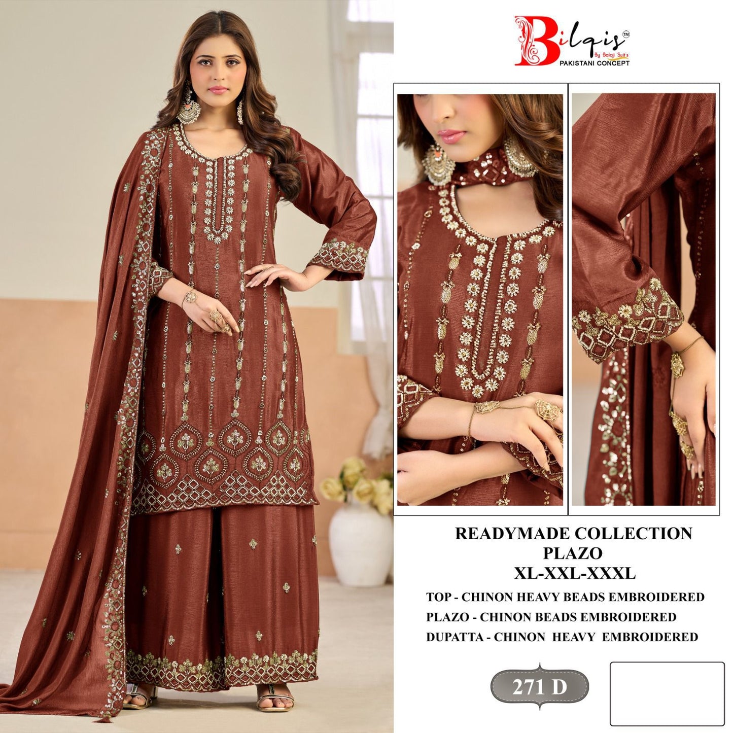 B 271 Bilqis Chinon Pakistani Readymade Suits Wholesaler Ahmedabad
