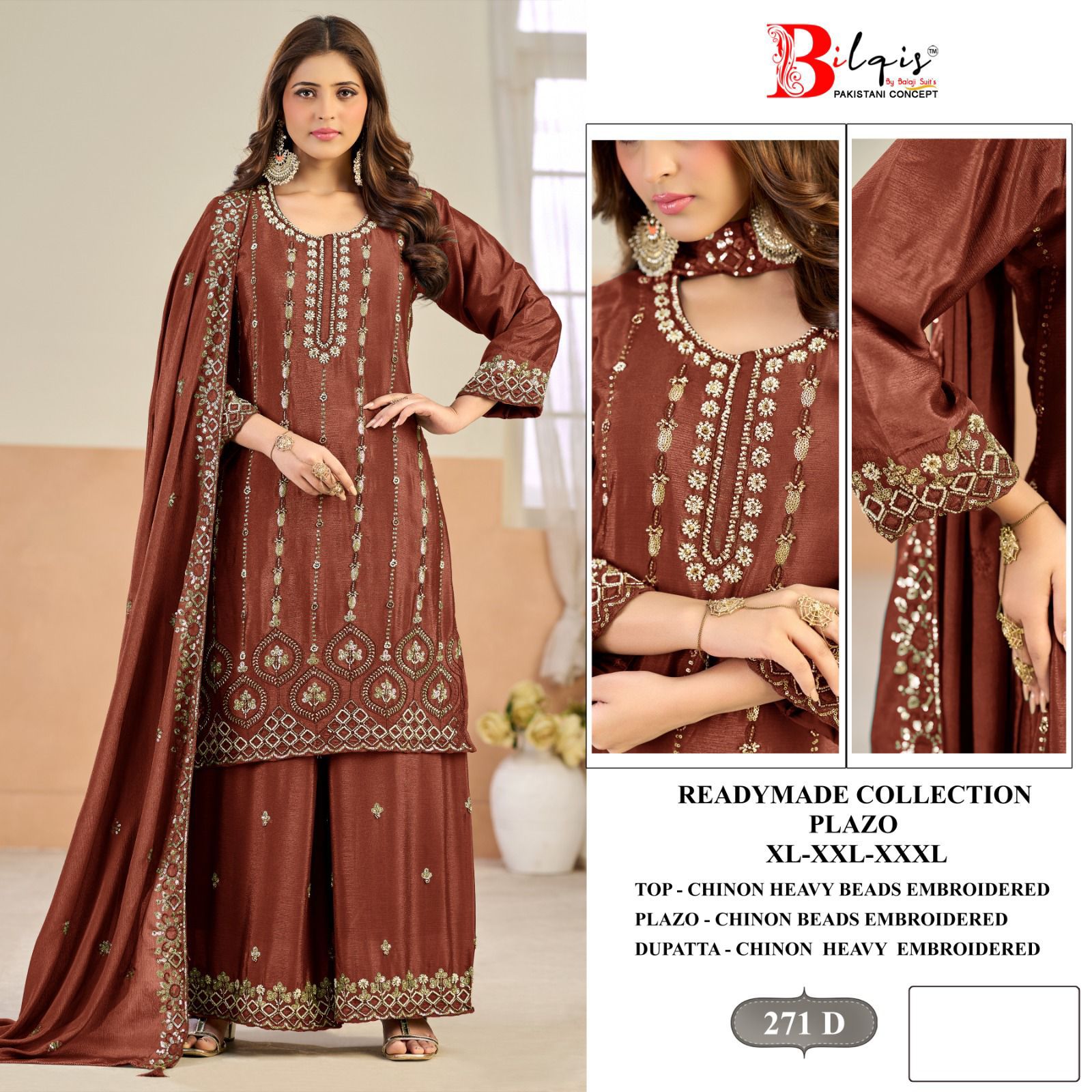 B 271 Bilqis Chinon Pakistani Readymade Suits Wholesaler Ahmedabad