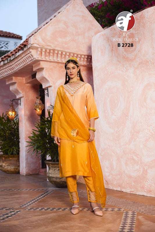 B 2728 Af Dola Silk Readymade Pant Style Suits Exporter India