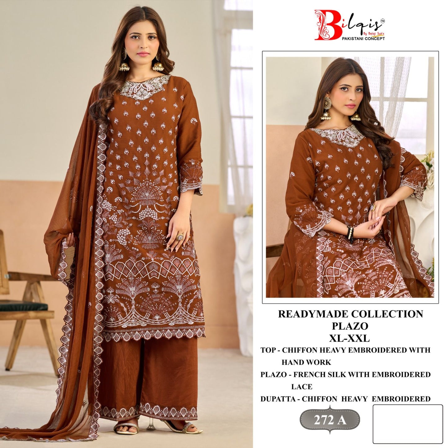 B 272 Bilqis Chiffon Pakistani Readymade Suits Manufacturer India