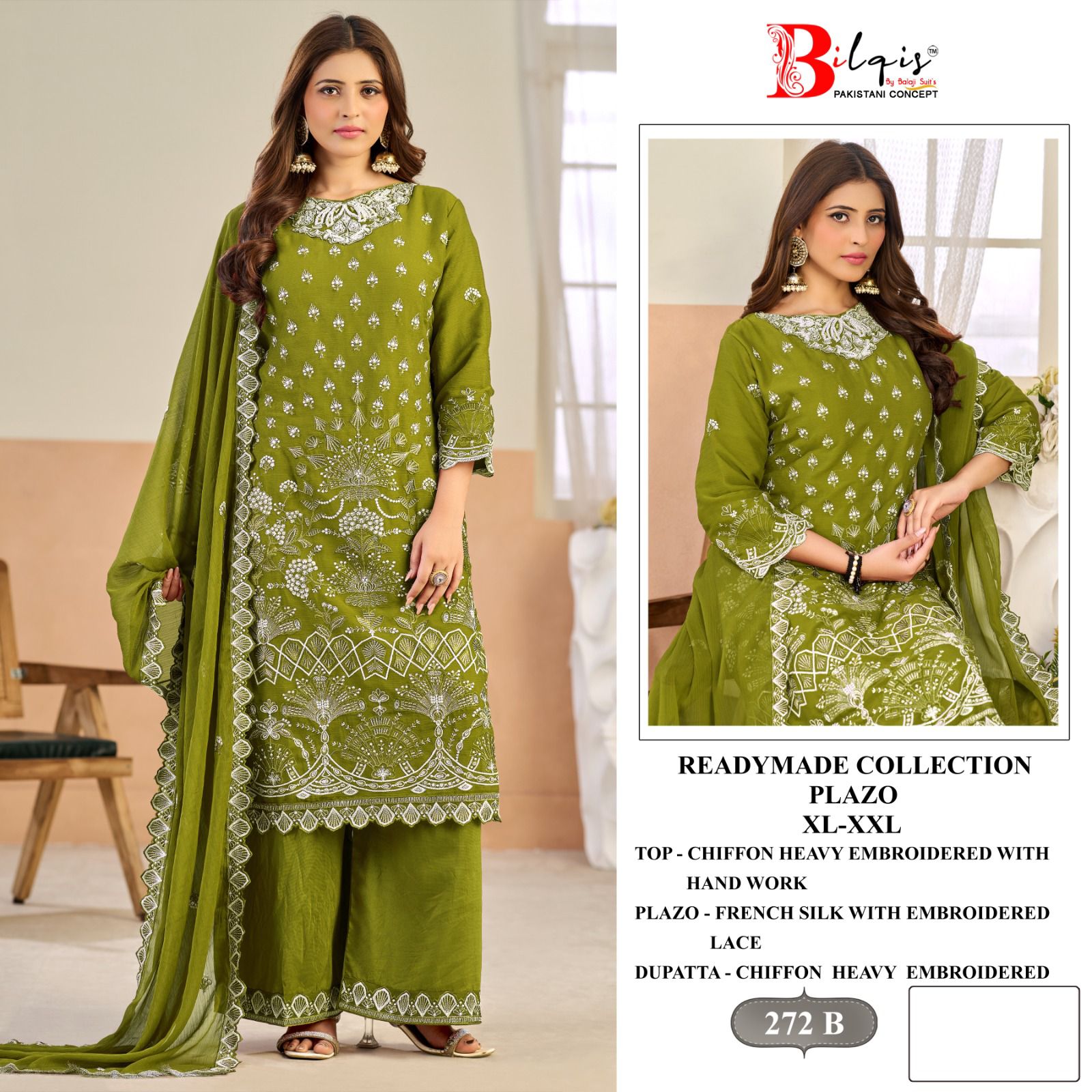 B 272 Bilqis Chiffon Pakistani Readymade Suits Manufacturer India