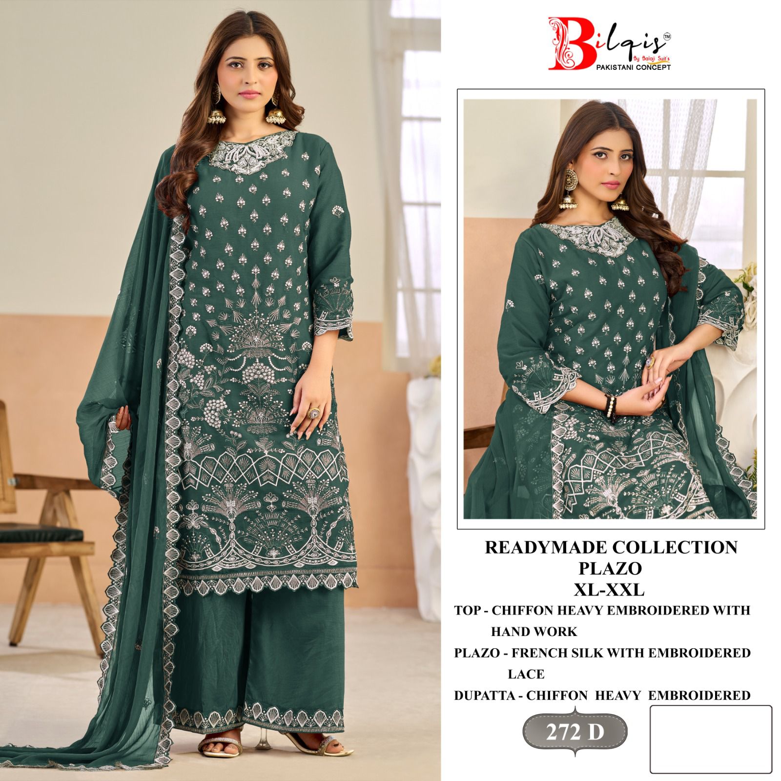 B 272 Bilqis Chiffon Pakistani Readymade Suits Manufacturer India
