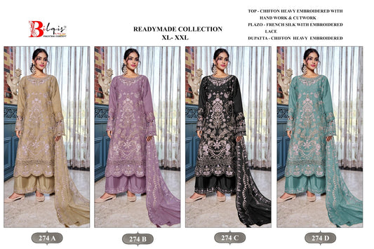 B 274 A To D Bilqis Chiffon Pakistani Readymade Suits Wholesale Price