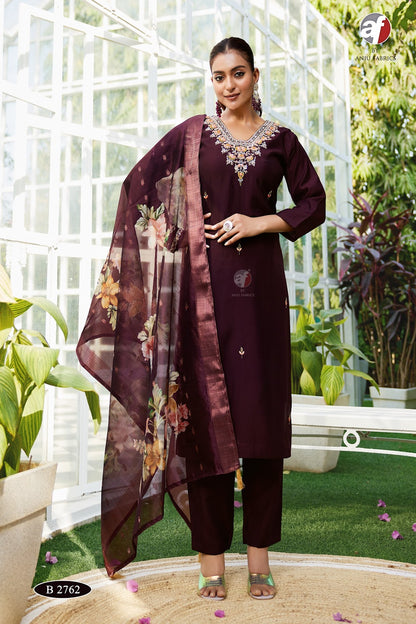 B 2762 Af Modal Silk Readymade Pant Style Suits Wholesale Rate