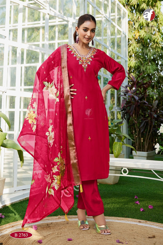 B 2763 Af Modal Silk Readymade Pant Style Suits Wholesaler