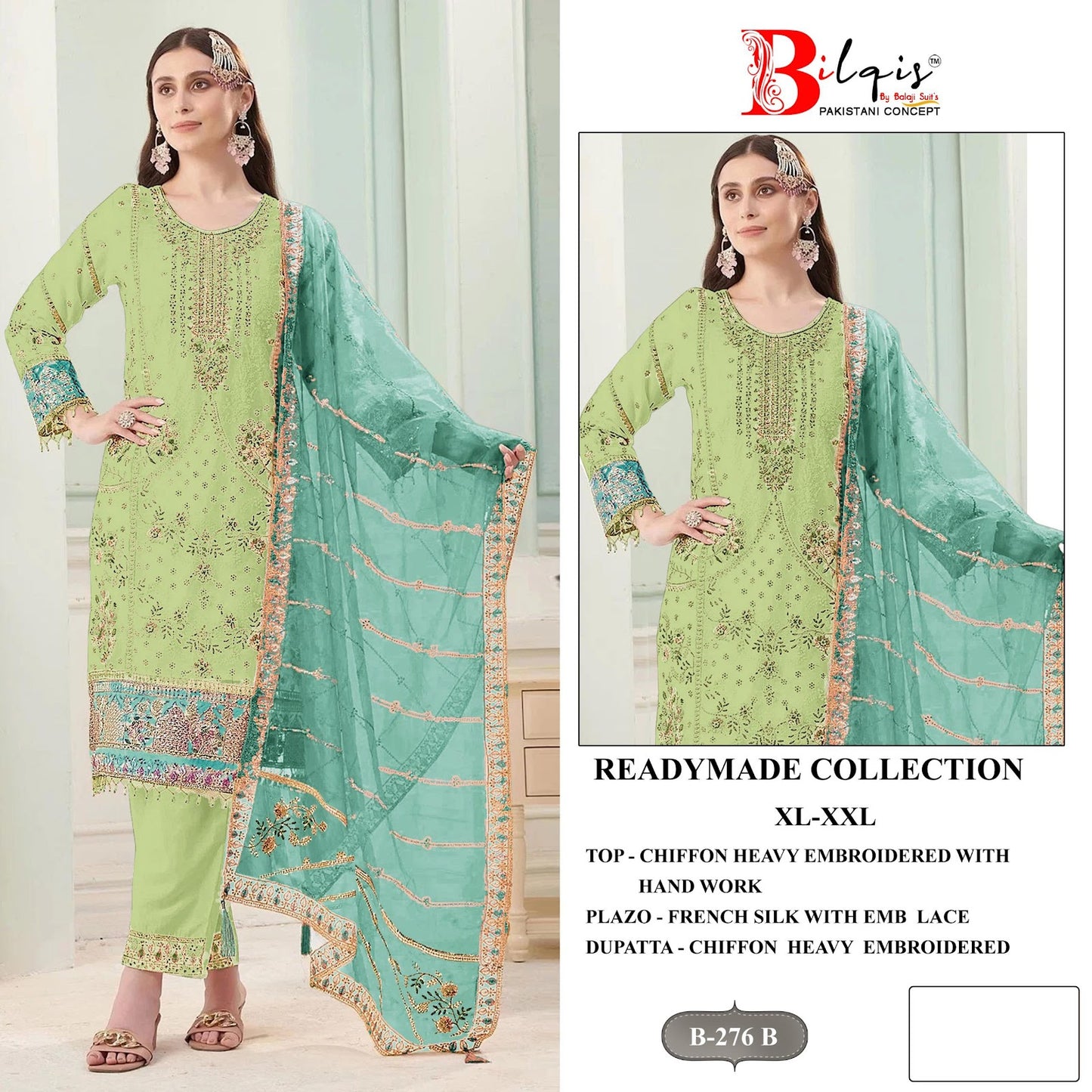 B 276 A To D Bilqis Chiffon Pakistani Readymade Suits Manufacturer India