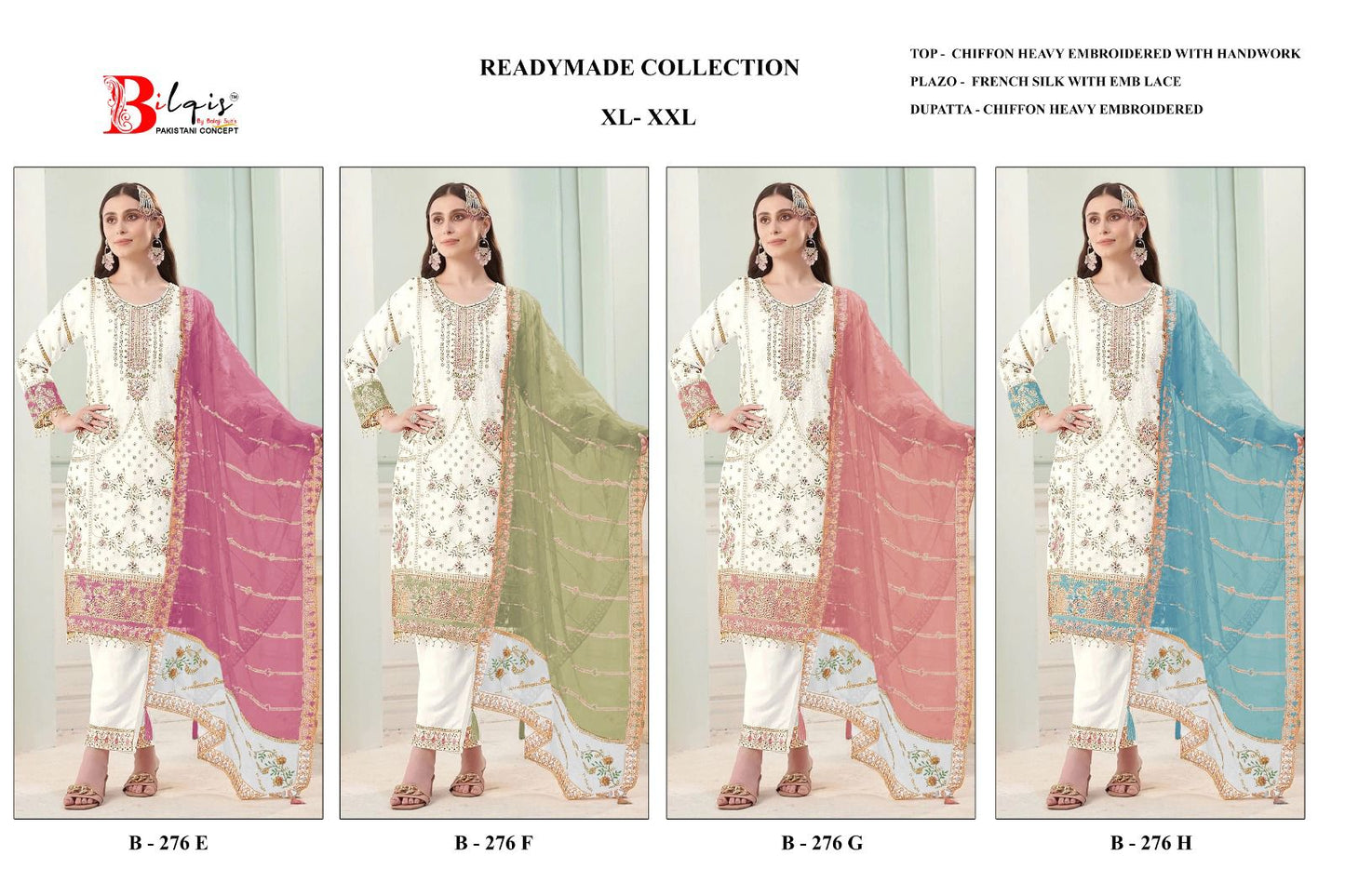 B 276 E To H Bilqis Chiffon Pakistani Readymade Suits Wholesaler Gujarat