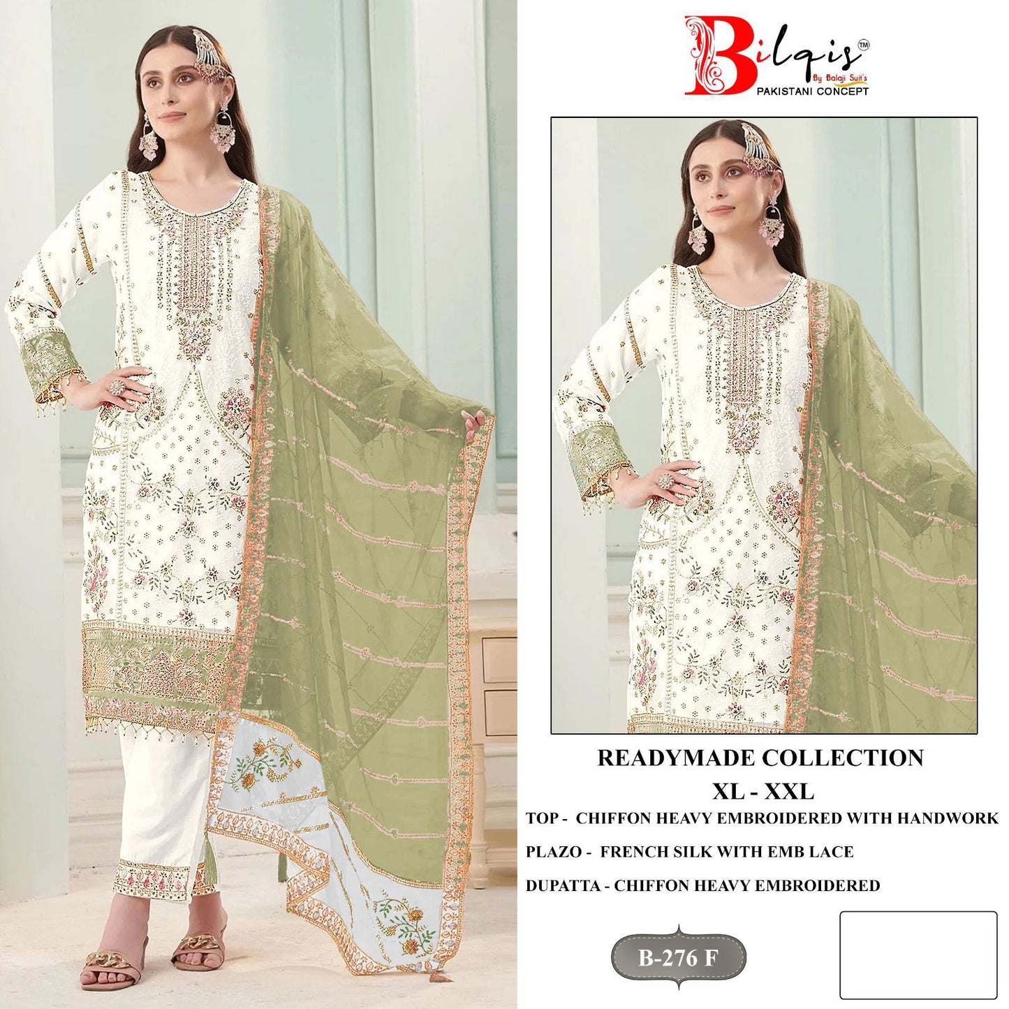 B 276 E To H Bilqis Chiffon Pakistani Readymade Suits Wholesaler Gujarat