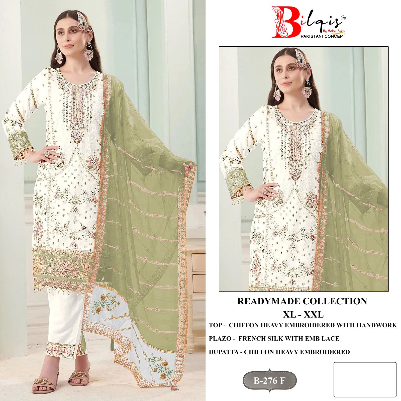 B 276 E To H Bilqis Chiffon Pakistani Readymade Suits Wholesaler Gujarat