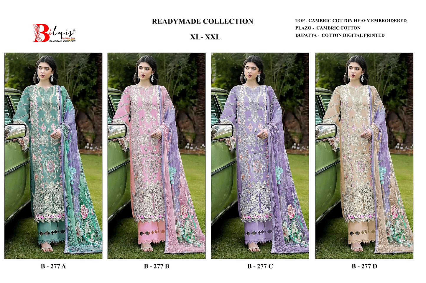 B 277 Bilqis Cambric Cotton Pakistani Readymade Suits Wholesaler