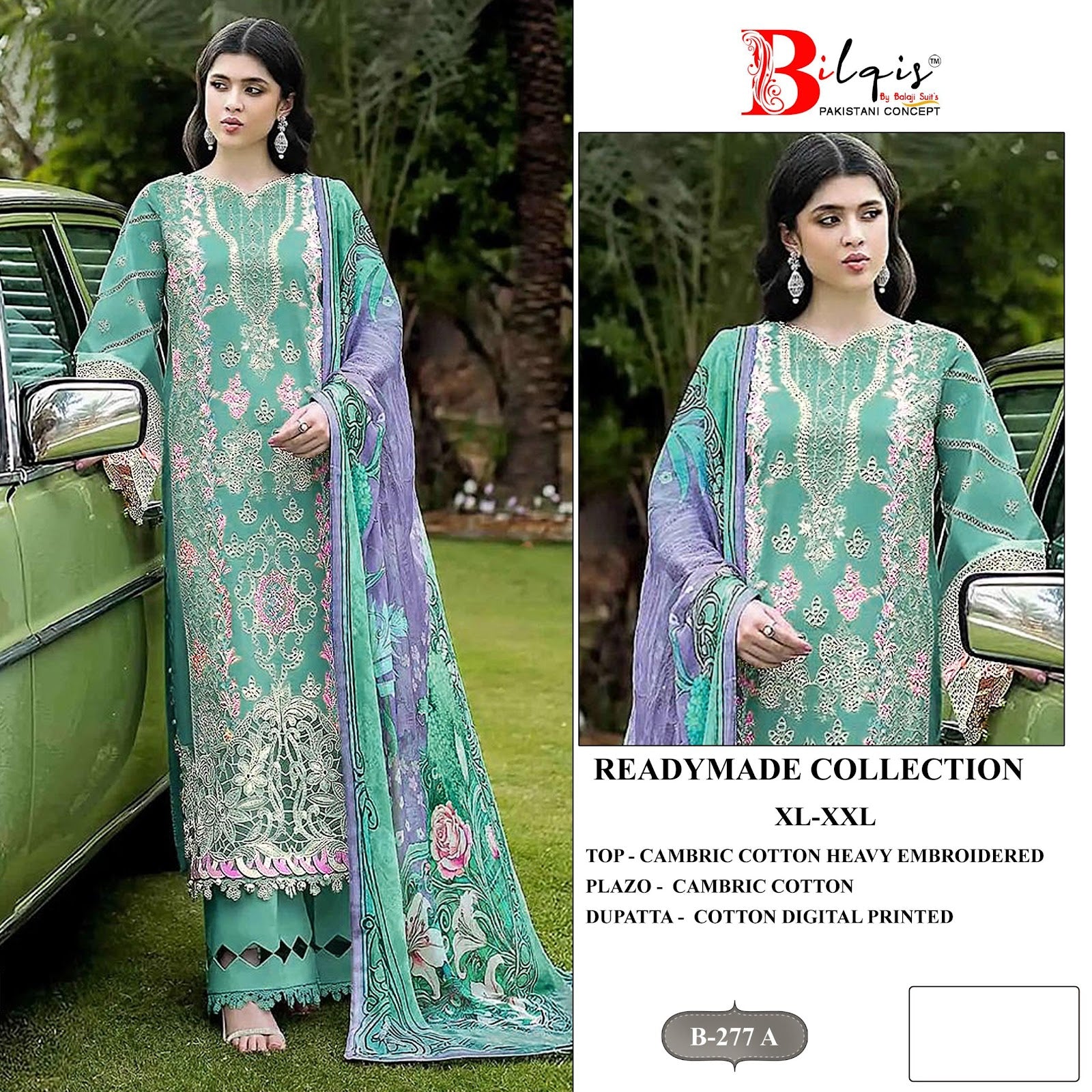 B 277 Bilqis Cambric Cotton Pakistani Readymade Suits Wholesaler