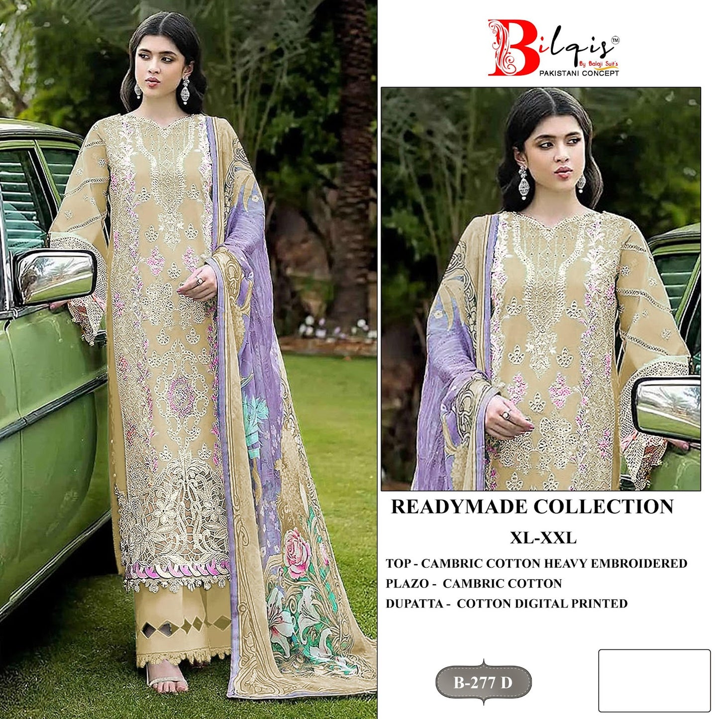 B 277 Bilqis Cambric Cotton Pakistani Readymade Suits Wholesaler