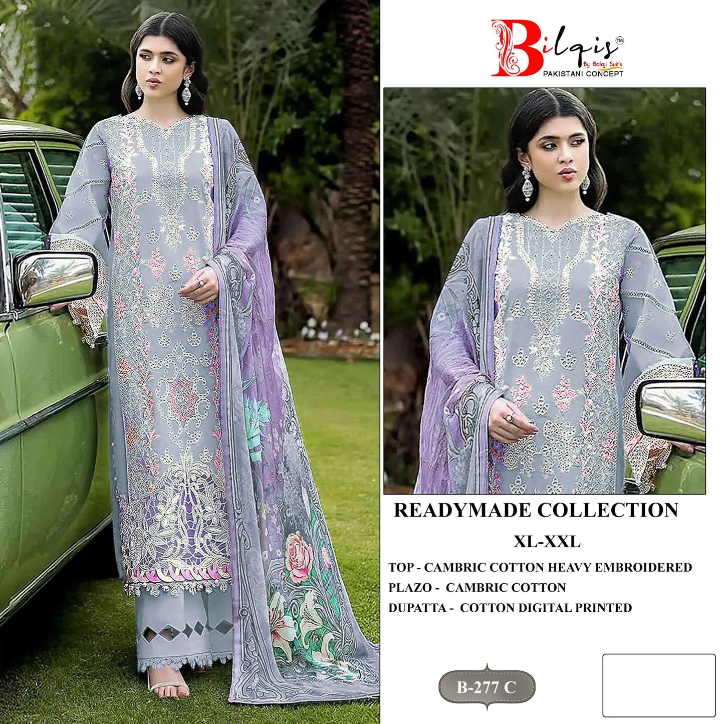 B 277 Bilqis Cambric Cotton Pakistani Readymade Suits Wholesaler