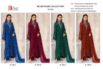 B 281 A To D Bilqis Chiffon Pakistani Readymade Suits Wholesale Price