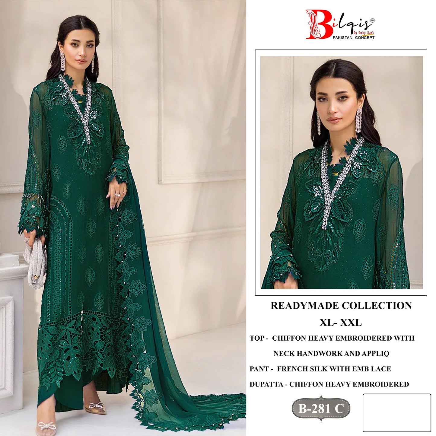 B 281 A To D Bilqis Chiffon Pakistani Readymade Suits Wholesale Price