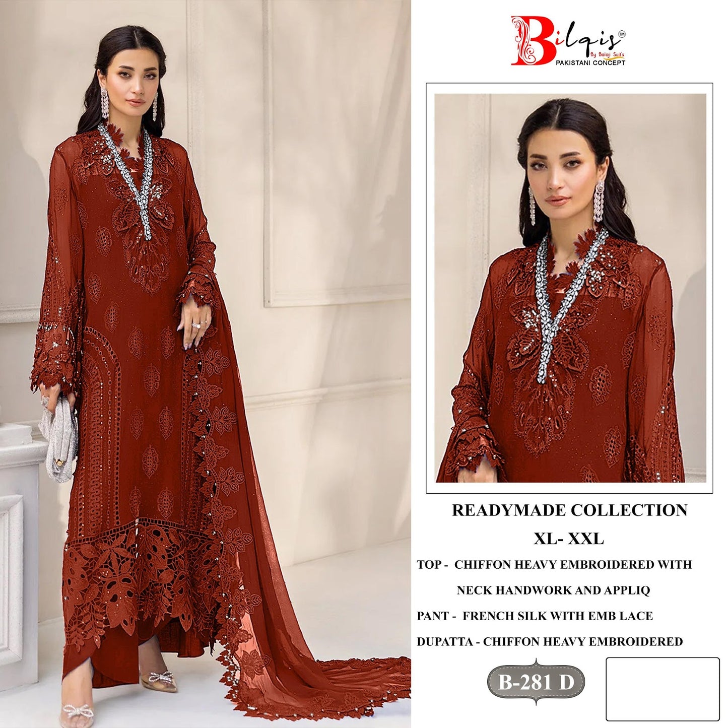 B 281 A To D Bilqis Chiffon Pakistani Readymade Suits Wholesale Price