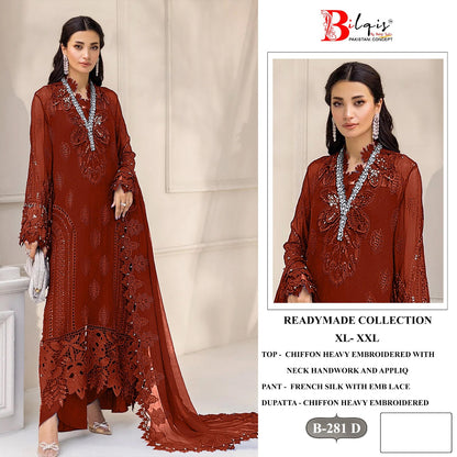 B 281 A To D Bilqis Chiffon Pakistani Readymade Suits Wholesale Price