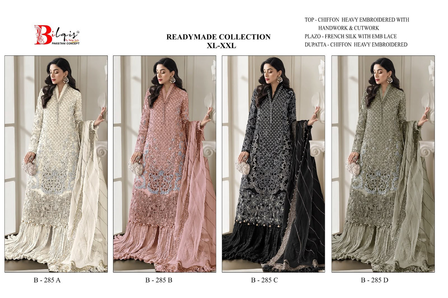 B 285 A To D Bilqis Chiffon Pakistani Readymade Suits Supplier India
