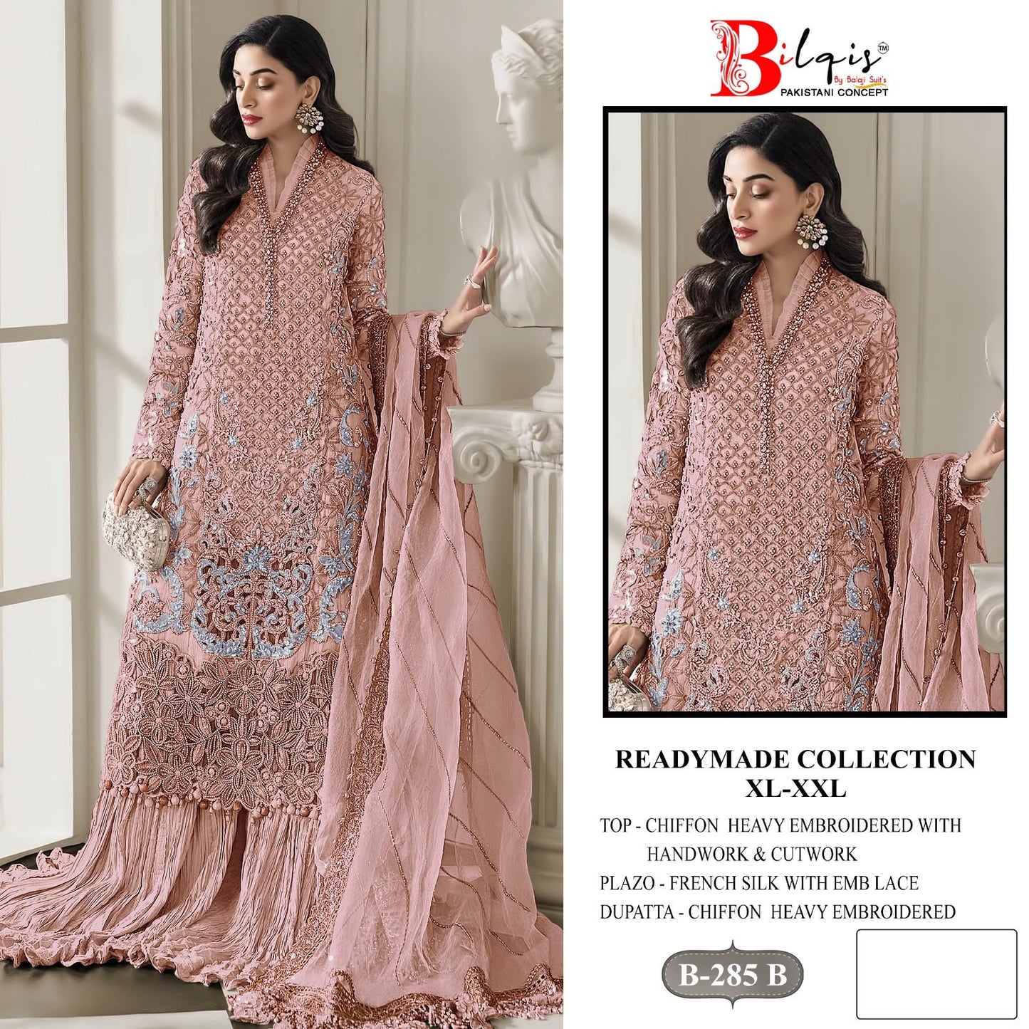B 285 A To D Bilqis Chiffon Pakistani Readymade Suits Supplier India