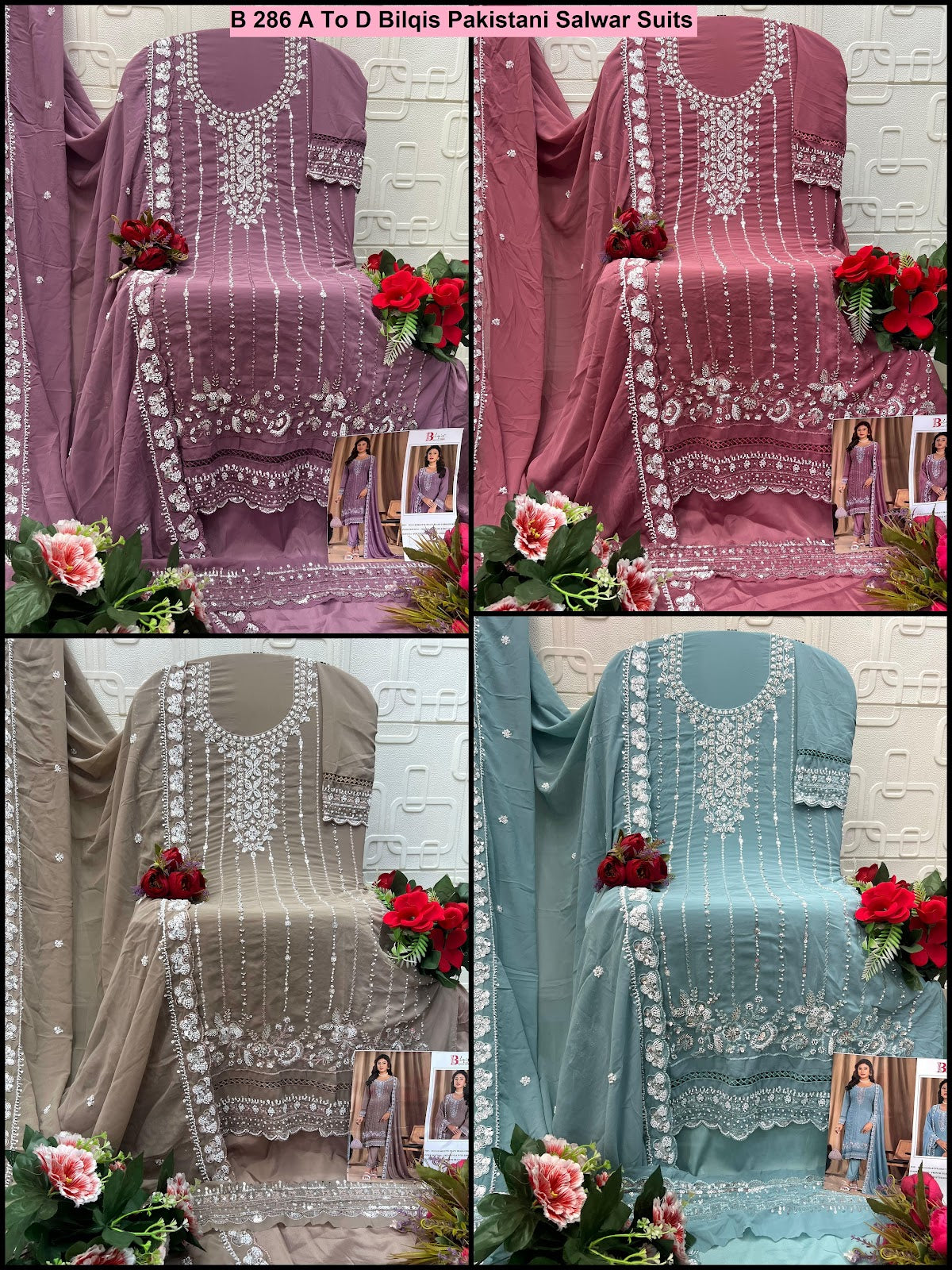 B 286 A To D Bilqis Fox Georgette Pakistani Salwar Suits Manufacturer India