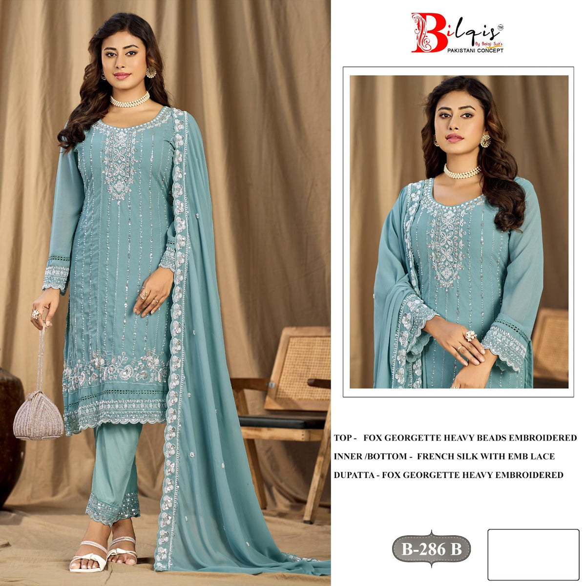 B 286 A To D Bilqis Fox Georgette Pakistani Salwar Suits Manufacturer India