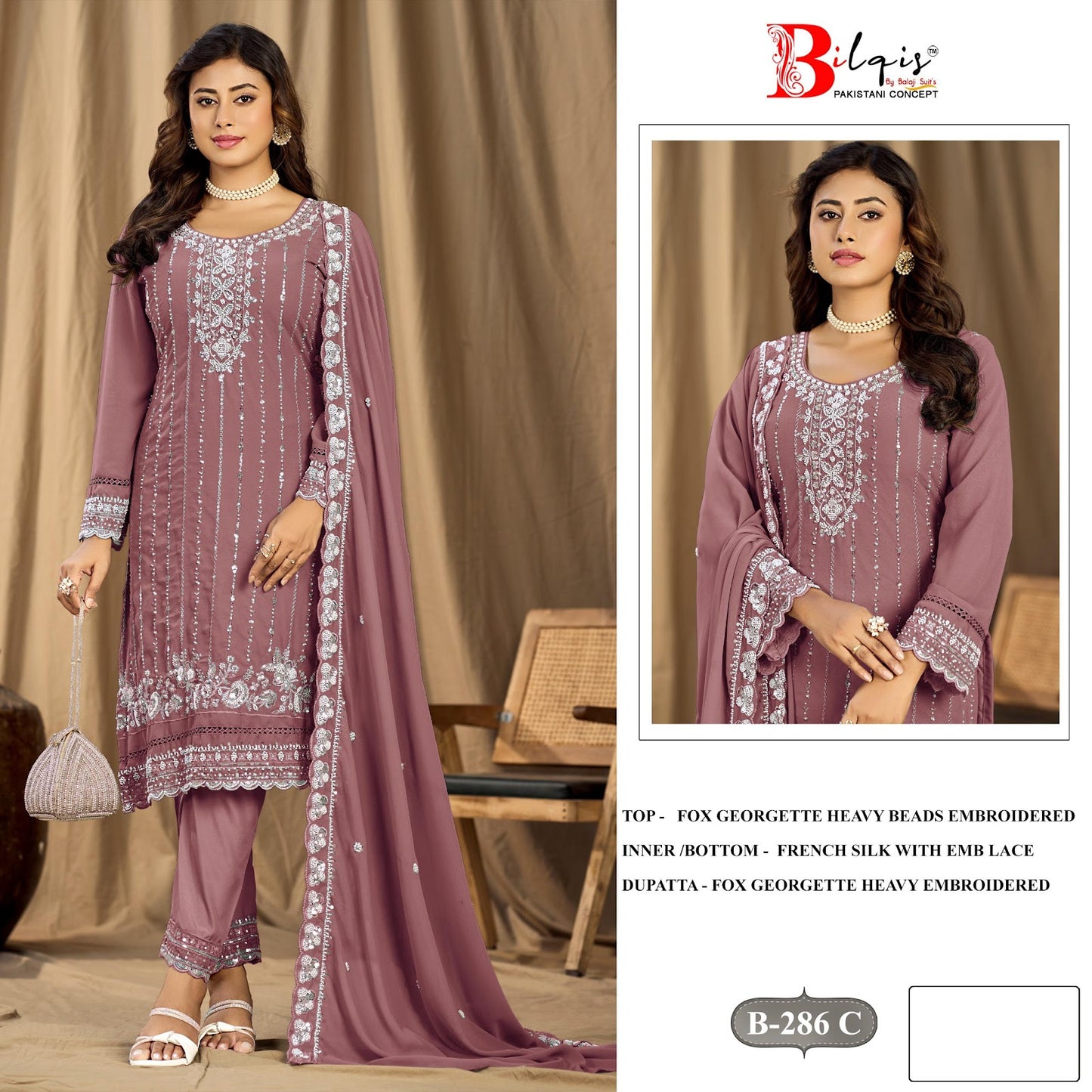 B 286 A To D Bilqis Fox Georgette Pakistani Salwar Suits Manufacturer India