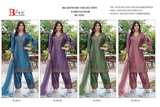 B 288 Farsi Bilqis Satin Pakistani Readymade Suits Supplier India