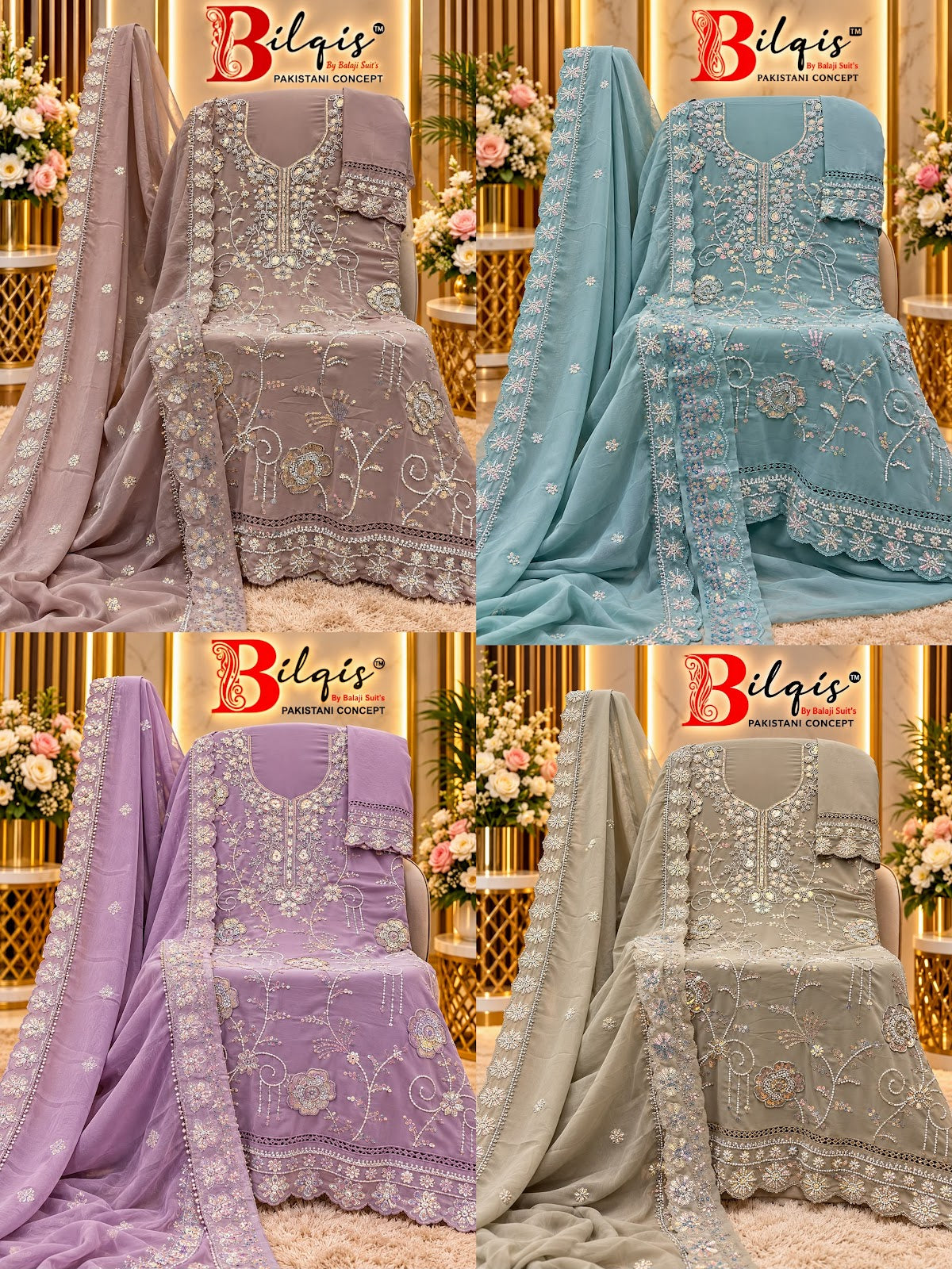 B 292 A To D Bilqis Fox Georgette Pakistani Salwar Suits Wholesale Price