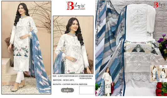 B 80 A Bilqis Lawn Cotton Pakistani Salwar Suits Supplier India