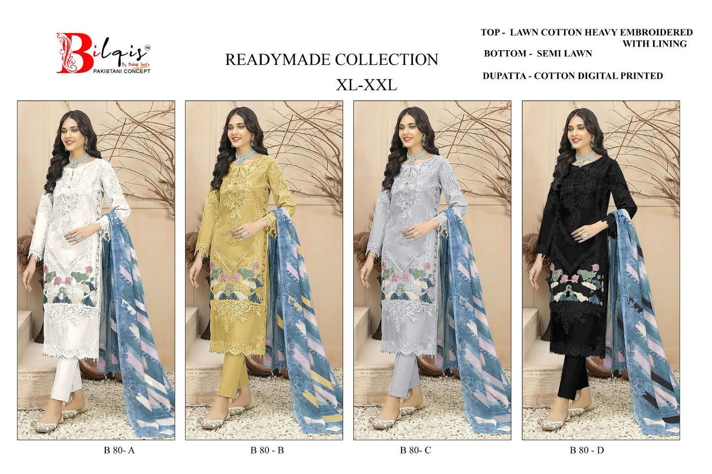 B 80 Bilqis Lawn Cotton Pakistani Readymade Suits Manufacturer Ahmedabad