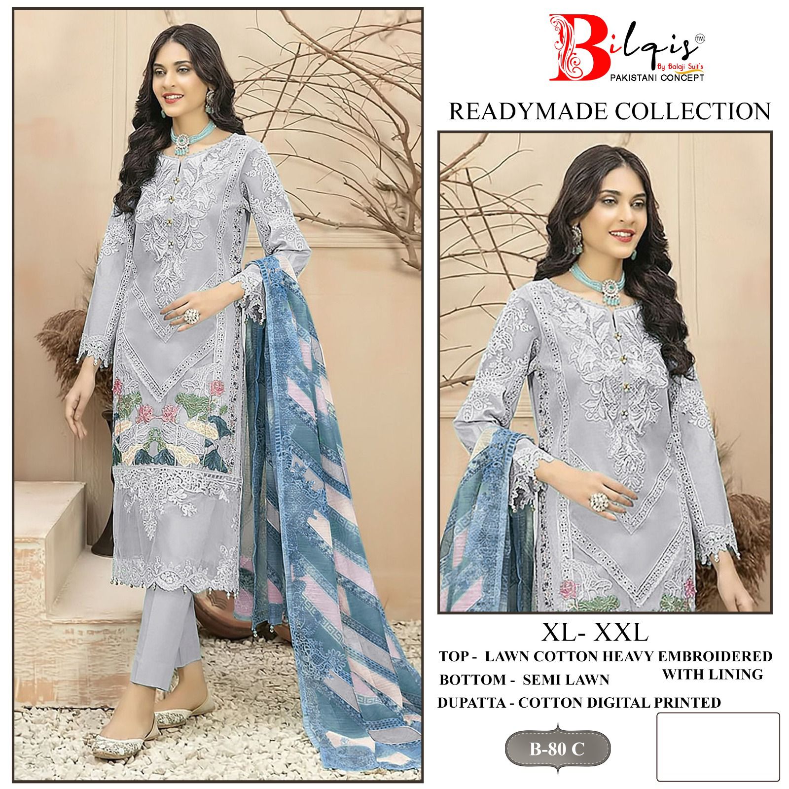 B 80 Bilqis Lawn Cotton Pakistani Readymade Suits Manufacturer Ahmedabad