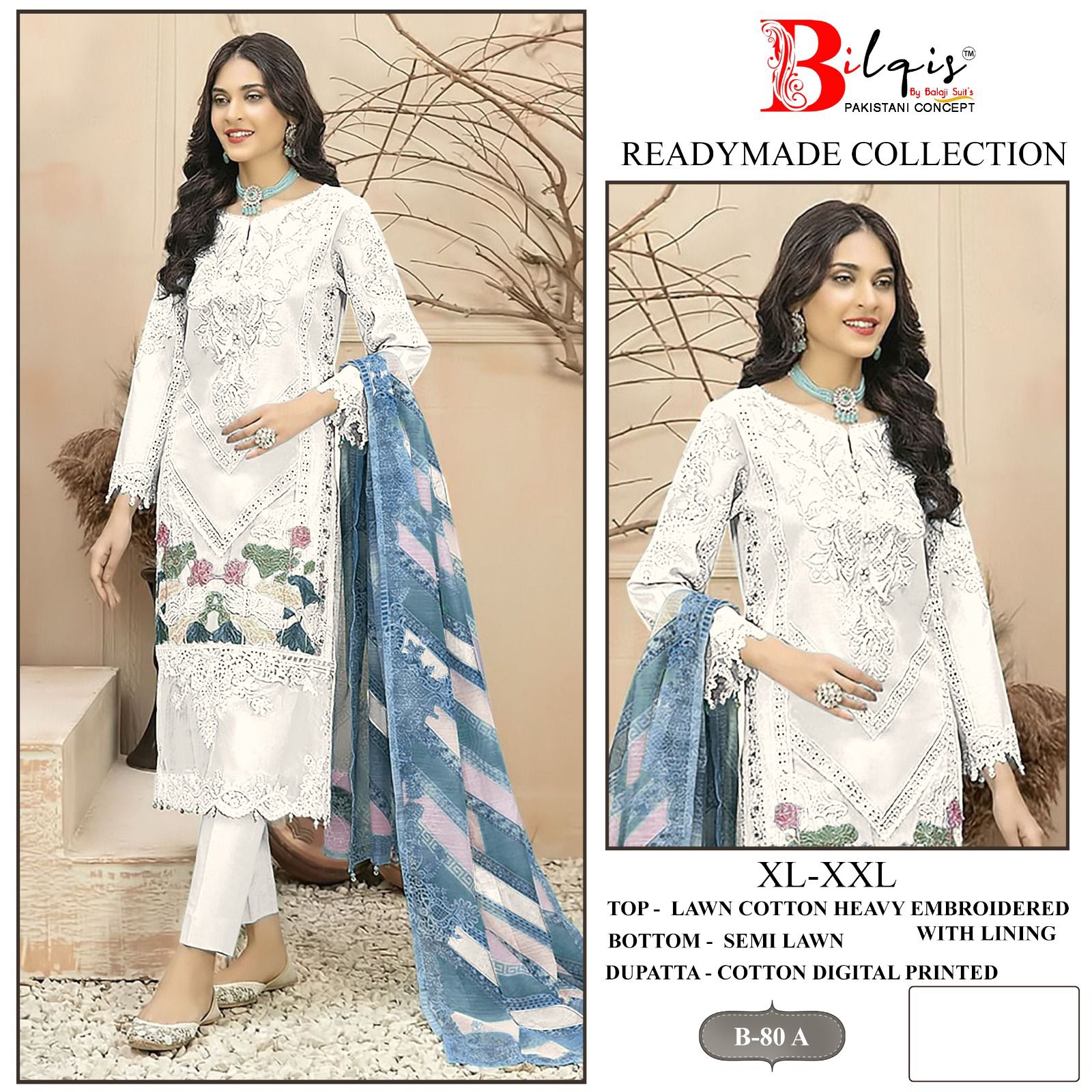 B 80 Bilqis Lawn Cotton Pakistani Readymade Suits Manufacturer Ahmedabad