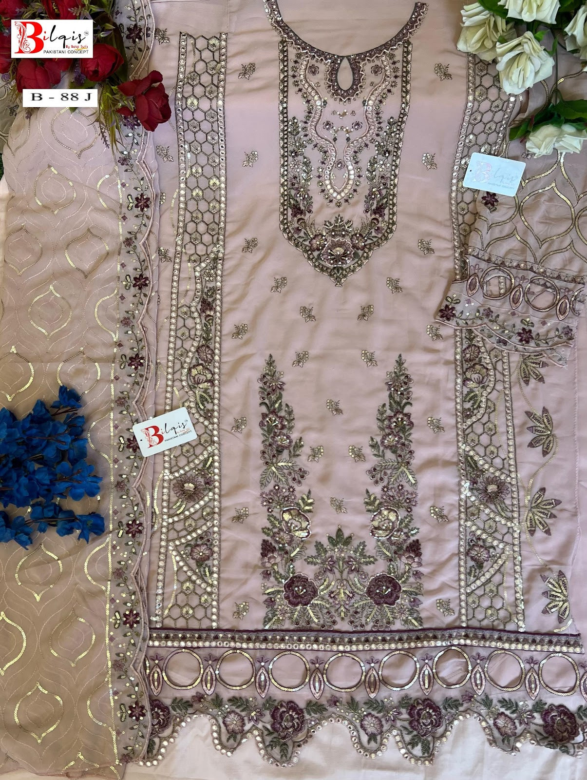 B 88 Jklm Bilqis Fox Georgette Pakistani Salwar Suits Supplier India