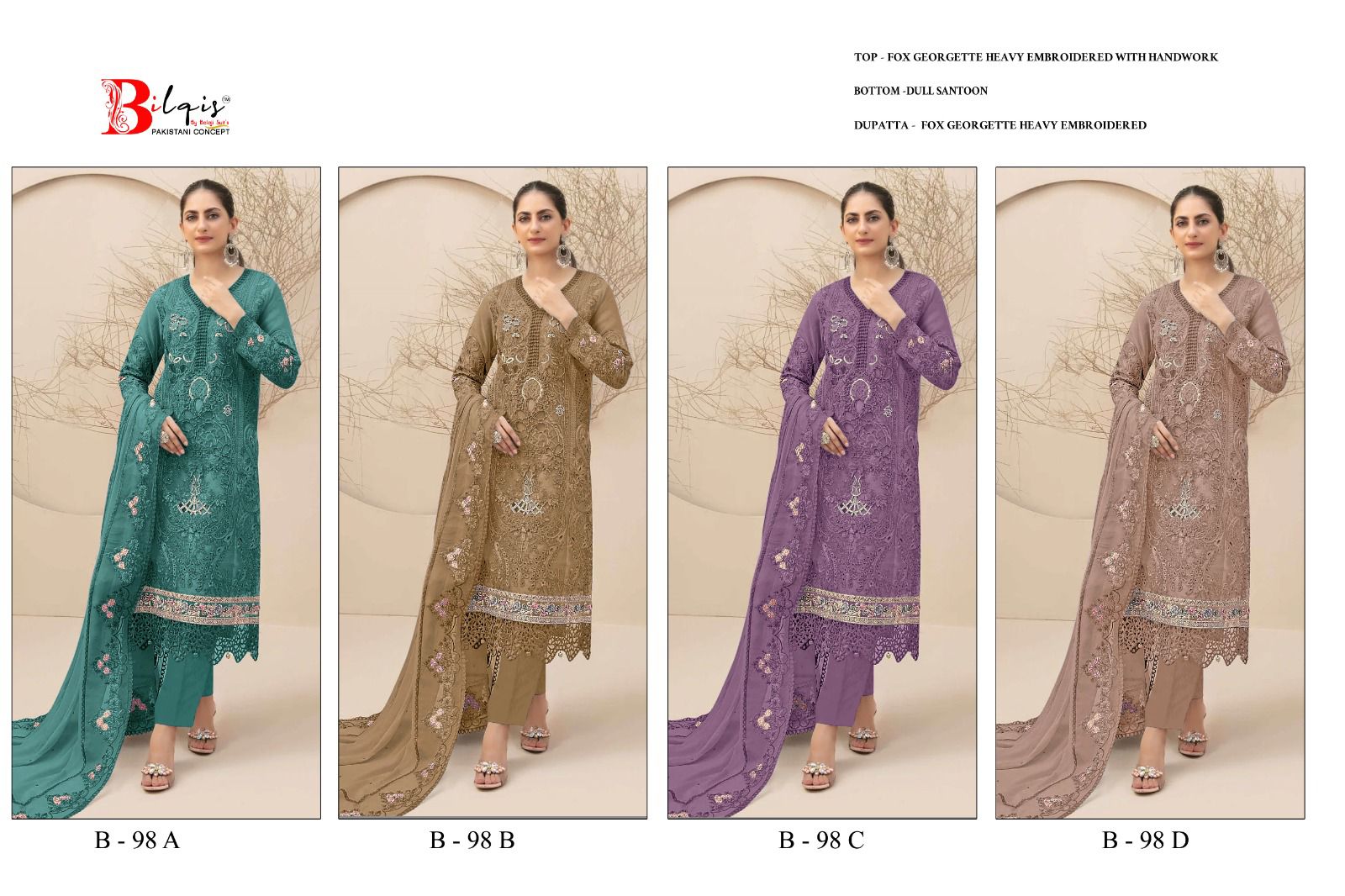 B 98 Bilqis Fox Georgette Pakistani Salwar Suits Supplier