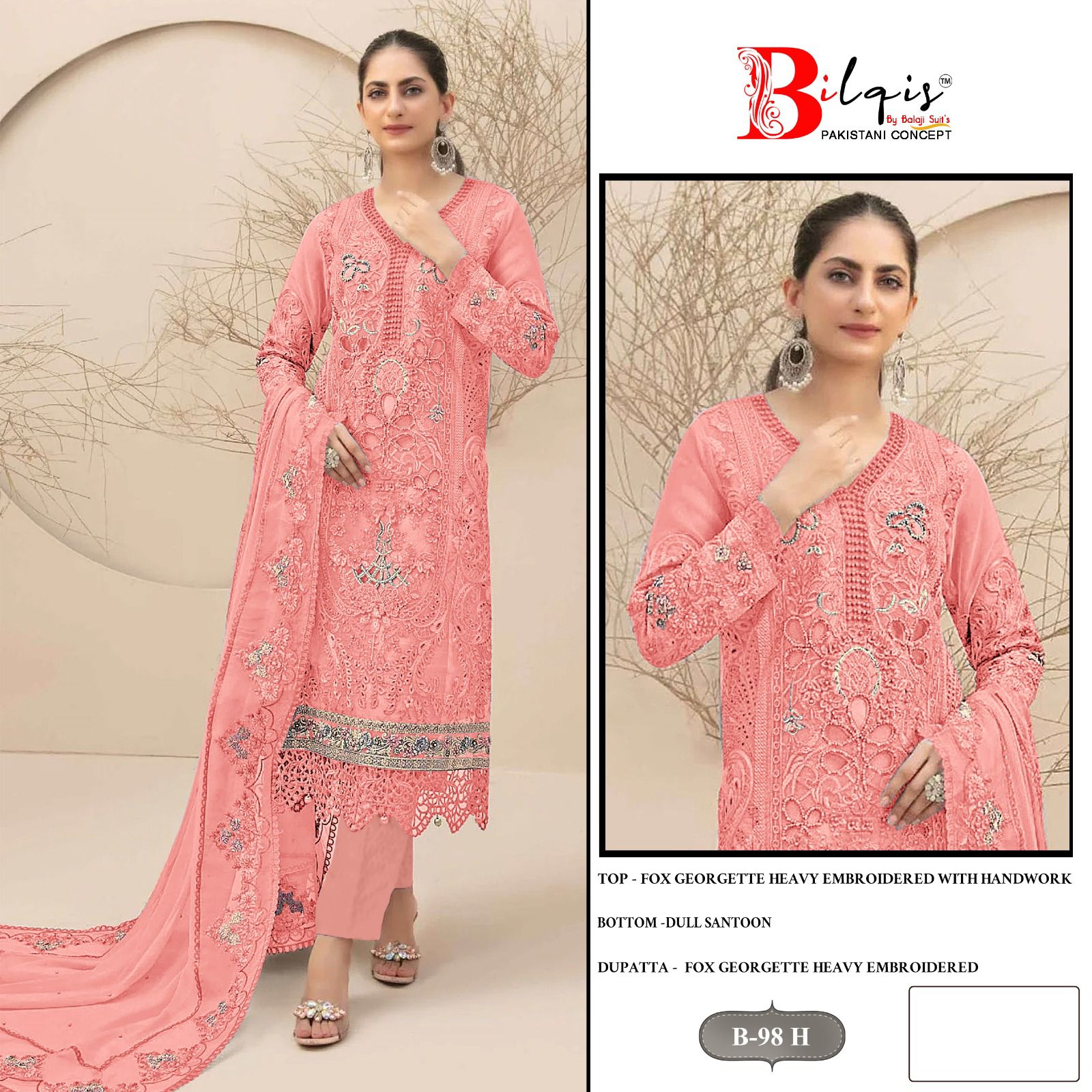 B 98 Efgh Bilqis Fox Georgette Pakistani Salwar Suits Supplier Gujarat