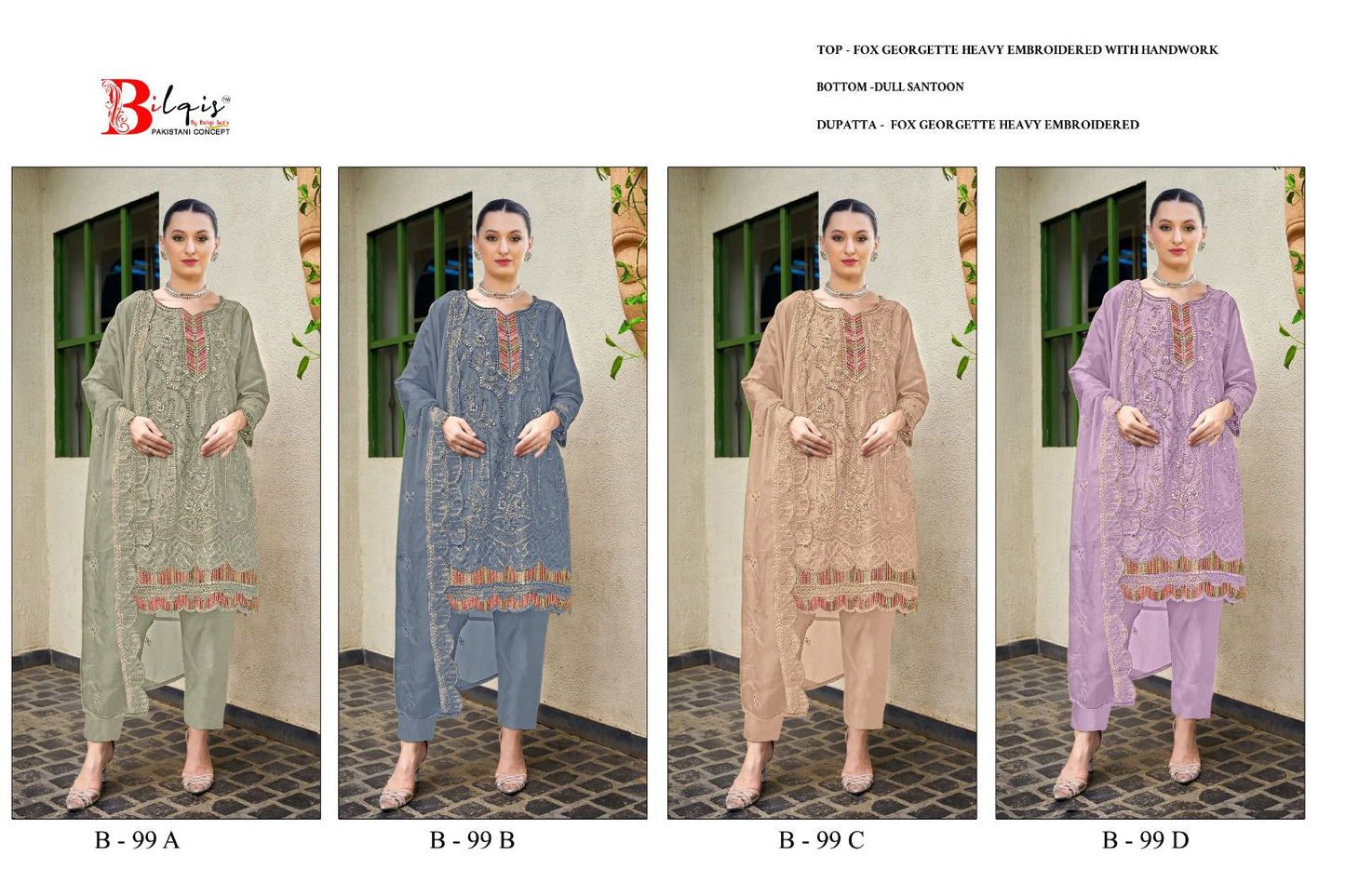 B 99 Abcd Bilqis Fox Georgette Pakistani Salwar Suits Exporter Gujarat