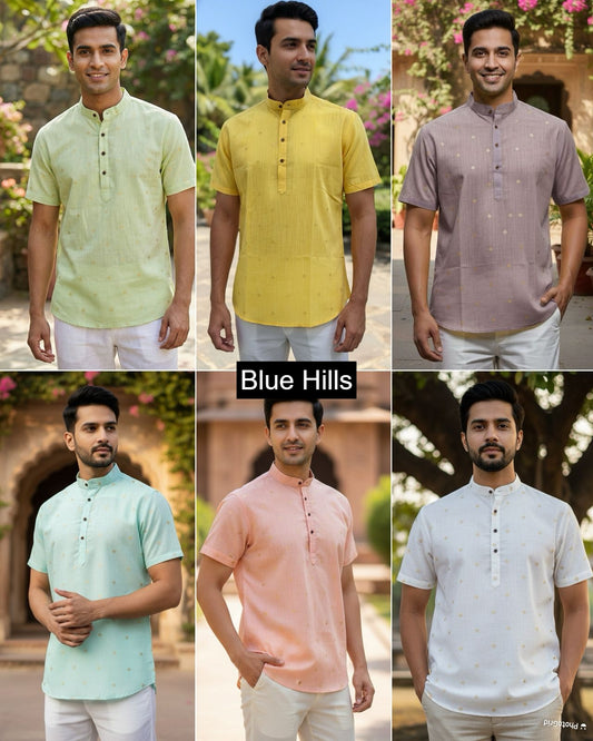 B Desi 2.0 Blue Hills Linen Cotton Mens Short Kurta Exporter Ahmedabad