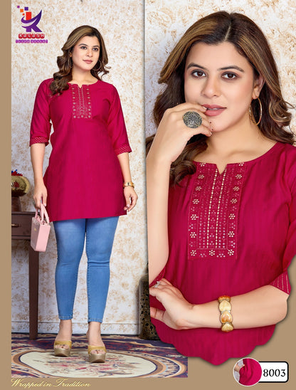 B Stylist With Pocket Mlm Kalash Lifestyle Rayon 14Kg Short Kurtis Wholesaler Gujarat
