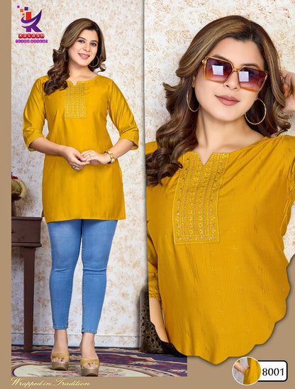 B Stylist With Pocket Mlm Kalash Lifestyle Rayon 14Kg Short Kurtis Wholesaler Gujarat