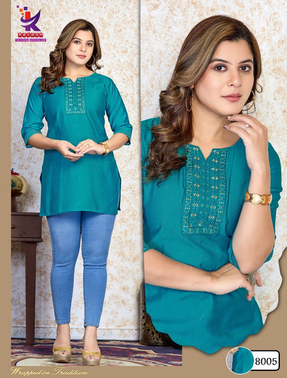 B Stylist With Pocket Mlm Kalash Lifestyle Rayon 14Kg Short Kurtis Wholesaler Gujarat