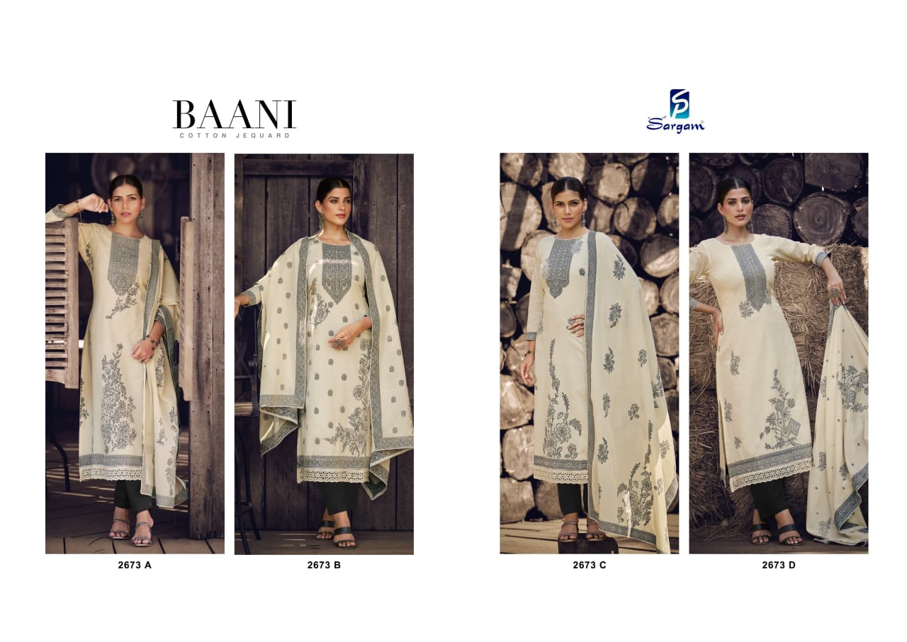 Baani Sargam Prints Cotton Jacquard Pant Style Suits Wholesaler Ahmedabad