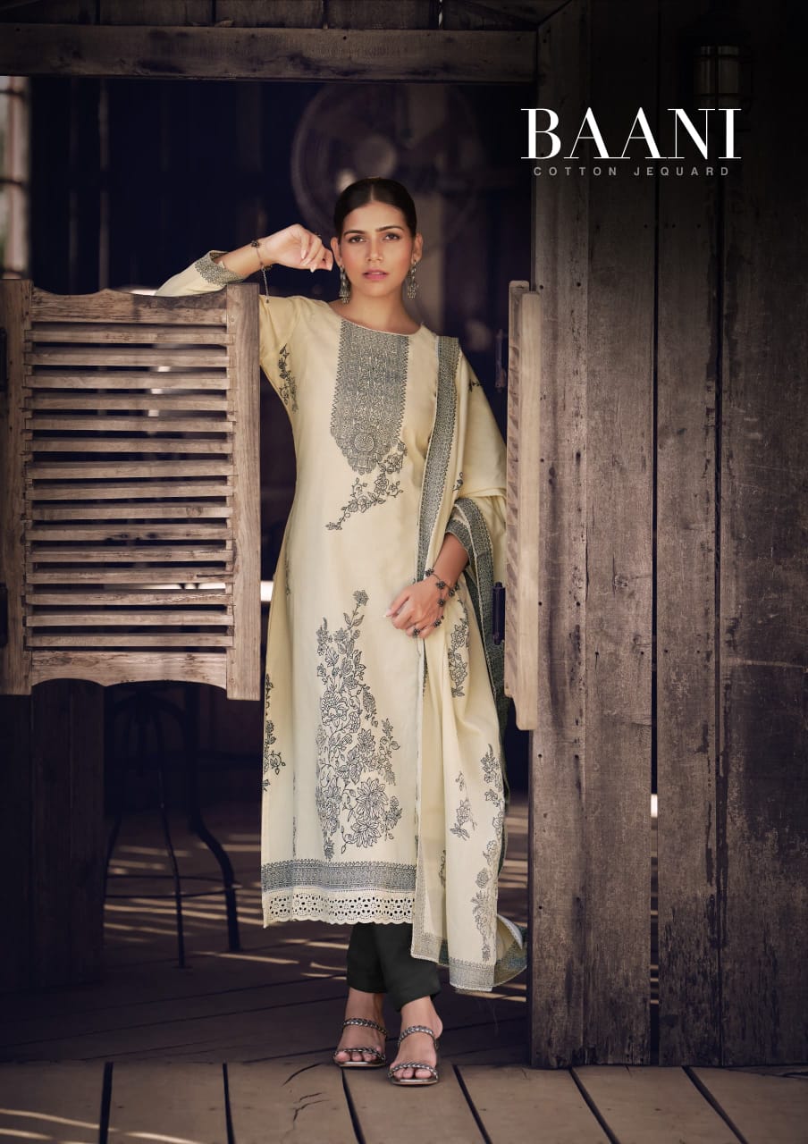 Baani Sargam Prints Cotton Jacquard Pant Style Suits Wholesaler Ahmedabad