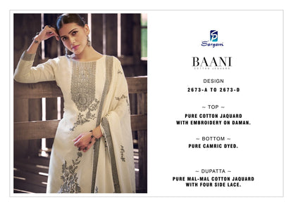 Baani Sargam Prints Cotton Jacquard Pant Style Suits Wholesaler Ahmedabad